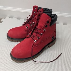 Timberland Kids Red Lace-Up Leather Boots